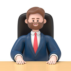 3D illustration of bearded american businessman Bob in a company meeting.Transparent Background Mockup.Supports PNG files with transparent backgrounds.