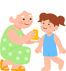 여자아이에게 선크림 발라주는 할머니