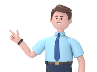 3D illustration of Asian man Felix is pointing.Transparent Background Mockup.Supports PNG files with transparent backgrounds.