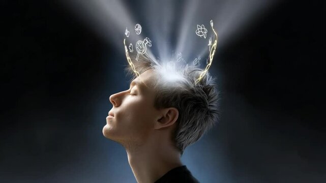 Man receiving inspiration and creative ideas flowing into mind