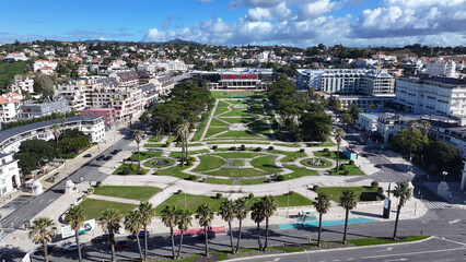 Estoril Casino At Cascais In Lisbon District Portugal. Downtown Cityscape. Tourism Landmark. Estoril Garden Aerial View. Estoril Casino At Cascais In Lisbon District Portugal. 