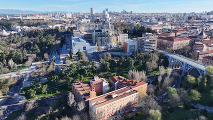 Obraz premium Madrid Skyline At Madrid In Community Of Madrid Spain. Royal Palace Landscape. Downtown District. Santa Maria Cathedral Scenery. Madrid Skyline In Spain. Beautiful Cityscape.