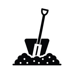 Shovel in Dirt Black and White Icon