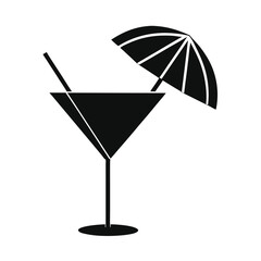 Black and white cocktail with umbrella icon