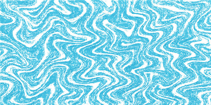An abstract seamless pattern featuring blue waves and floral designs creates a decorative textile background