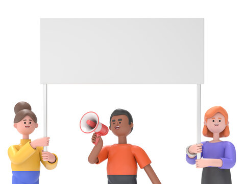 Protesting people. Character with signs against war concept, Placards and Signboard on strike, Demonstration.Supports PNG files with transparent backgrounds.