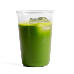The Fresh matcha in transparent glass with ice