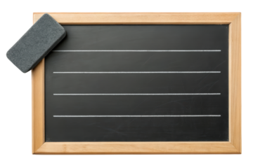 Wooden chalkboard with eraser isolated with transparent background