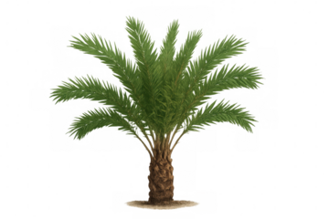 Date palm tree with green leaves isolated on transparent background, perfect for architectural visualizations or any kind of project