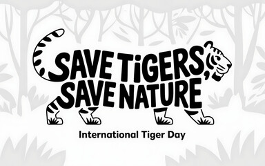 Obraz premium International Tiger Day: Save Tigers, Save Nature slogan on tiger shape