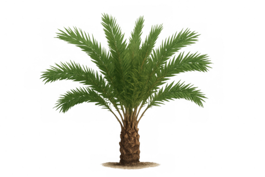 Date palm tree with green leaves isolated on transparent background, perfect for architectural visualizations or any kind of project