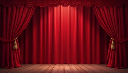 Fototapeta premium Red Stage Curtain with Wooden Floor Backdrop