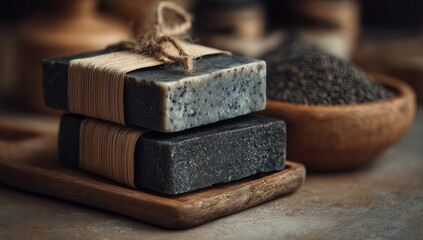 Handmade Natural Soap Bars with Poppy Seeds and Twine Wrap

