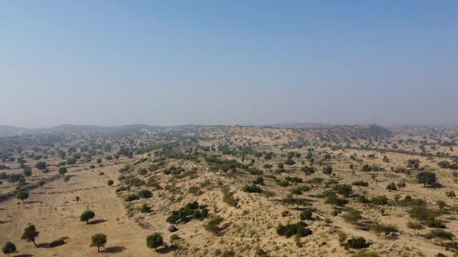 aerial view of empty thar desert (Forwards pan shot)