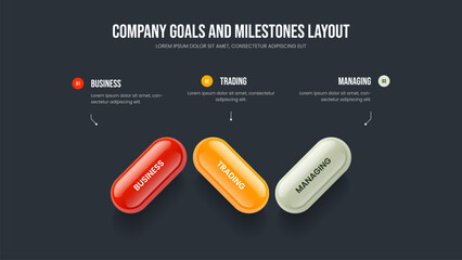 Creative Report 3 Step Infographic Slide Design. Visual Campaign Slideshow Layout Vector Illustration. Digital Development Three Option Diagram Presentation Template.