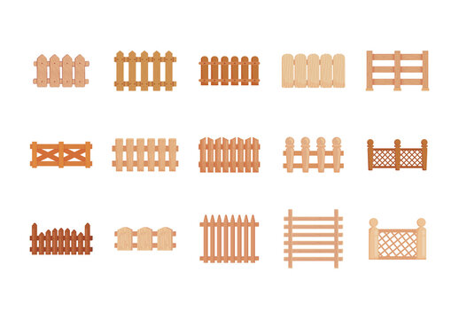 Beige And Brown Wooden Fence Garden Rustic Backyard Illustrations Set