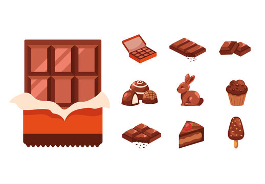 Brown Chocolate Candy Dessert Sweet Illustrations Set