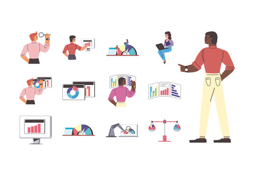 Colorful Benchmarking Performance Analytics Data Illustrations Set