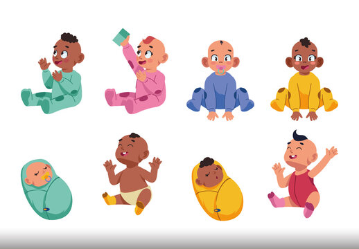 Colorful Baby Cute Infant Newborn Illustrations Set