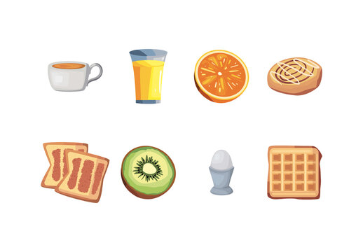 Colorful Breakfast Food Delicious Eat Illustrations Set