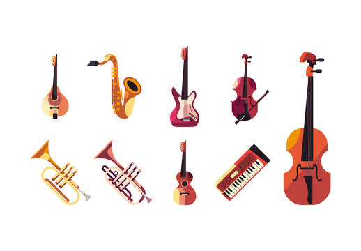 Colorful Music Festival Instrument Illustrations Set