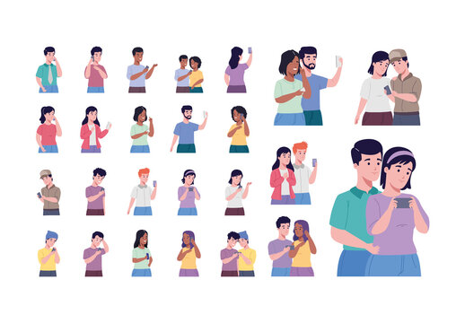 Colorful Smartphone People Communication Technology Illustrations Set