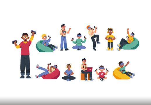 Colorful Gamer Geek Pride Day Illustrations Set