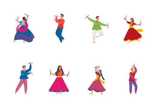 Colorful Navratri Dancers Traditional Culture Festival Illustrations Set