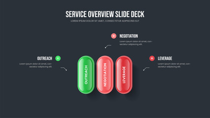 Market Plan Three Element Infographic Slide Design. Company Review 3 Option Diagram Slideshow Layout. Product Portfolio Frame Template Vector Illustration.