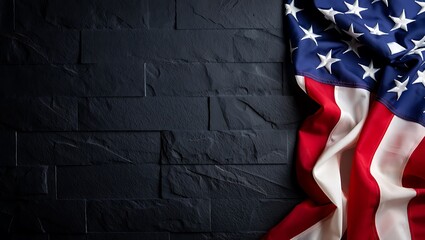 American Flag Draped on Dark Brick Background Patriotic Image