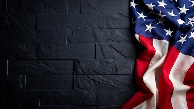 American Flag Draped on Dark Brick Background Patriotic Image