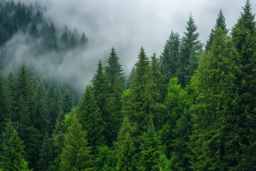 Obraz premium Fog envelops the forest, creating a misty scene visible from Larch Mount in Oregon's Pacific Northwest region of the USA