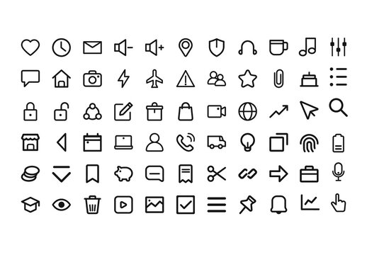 Black And White Multipurpose Interface Web Interface Communication Multimedia Line Icons Set