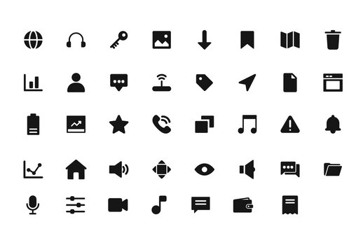 Black Multiporpose Web Interface Communication Multimedia Icons Set