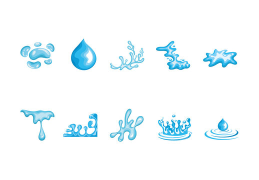 Blue And White Water Liquid Splash H2O Blob Fluid Icons Set
