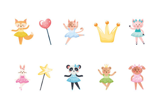 Colorful Ballet Animal Characters Cute Dance Illustrations Set