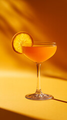 summer orange cocktail in sunshine isolated on plain yellow studio background