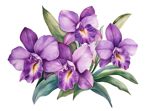 Purple cattleya orchid bouquet isolated on transparent background