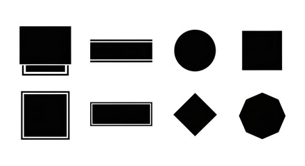 Various black geometric shapes including squares, circles, and polygons isolated PNG with Transparent Background