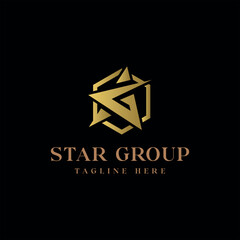 star group Letter G star shape logo design premium elegant luxury gold 