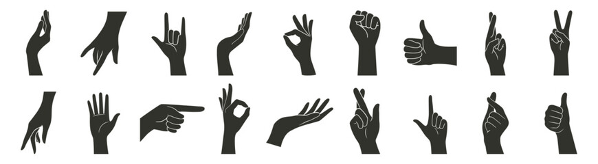 Hand Silhouette Collection. Vector Icons Set on Transparent Background