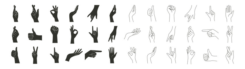 Hand Silhouette Collection. Vector Icons Set on Transparent Background