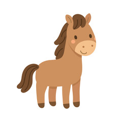 Cute brown horse with fluffy mane, sweet expression, and gentle posture. Great for kids’ farm themes and pony illustrations.