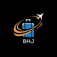 Creative Travel Logo Design with Suitcase and Airplane Icon – BHJ Travel Brand Concept
