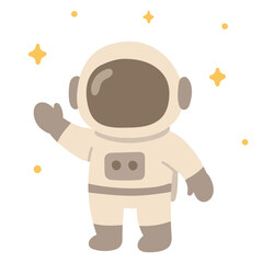 Cute beige astronaut in a space suit waving among stars. Great for galaxy exploration artwork and child-friendly science designs.