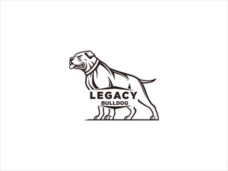Black and White Vector Illustration of a Bulldog Standing Legacy Bulldog Text Below canine animal