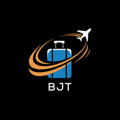 Fototapeta premium Creative Travel Logo Design with Suitcase and Airplane Icon – BJT Travel Brand Concept 