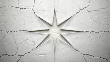 Cracked white surface with eight pointed star