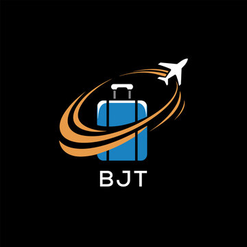 Creative Travel Logo Design with Suitcase and Airplane Icon &ndash; BJT Travel Brand Concept
