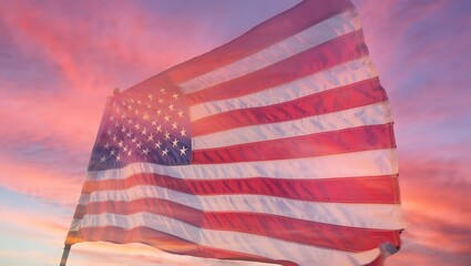 Obraz premium American Flag Majestic Sunset, Patriotism, and National Pride